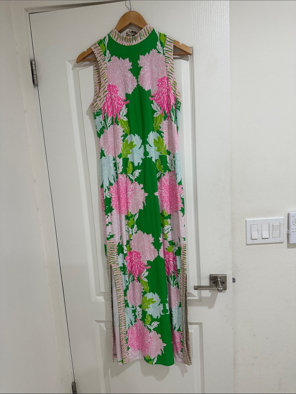 Lilly Pulitzer Green Maxi Dress with Pink Floral Print small